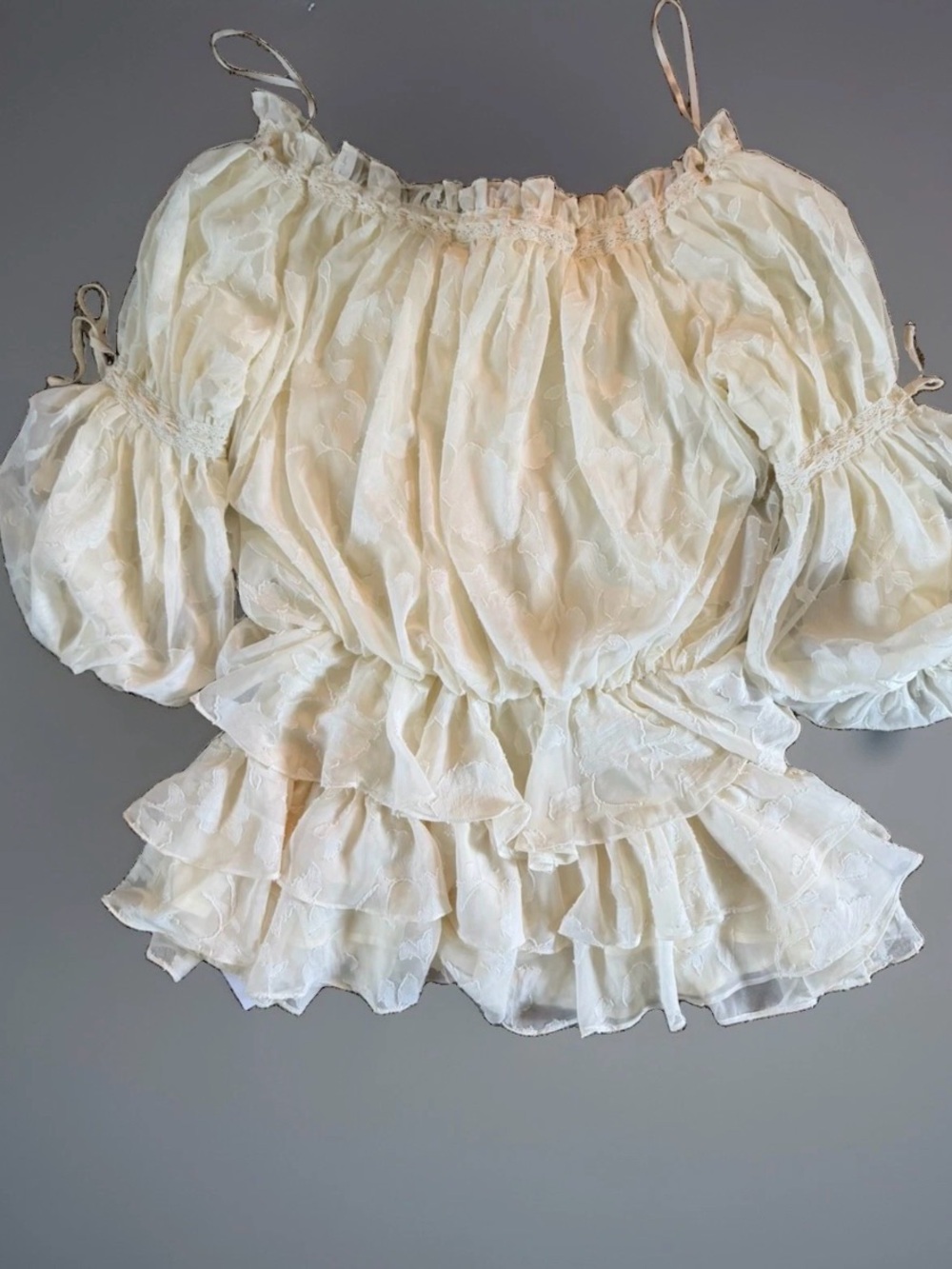 The Bekk Elora Ivory Lace Off Shoulder Ruffle Lined Mini Dress XS/S - Picture 3 of 8